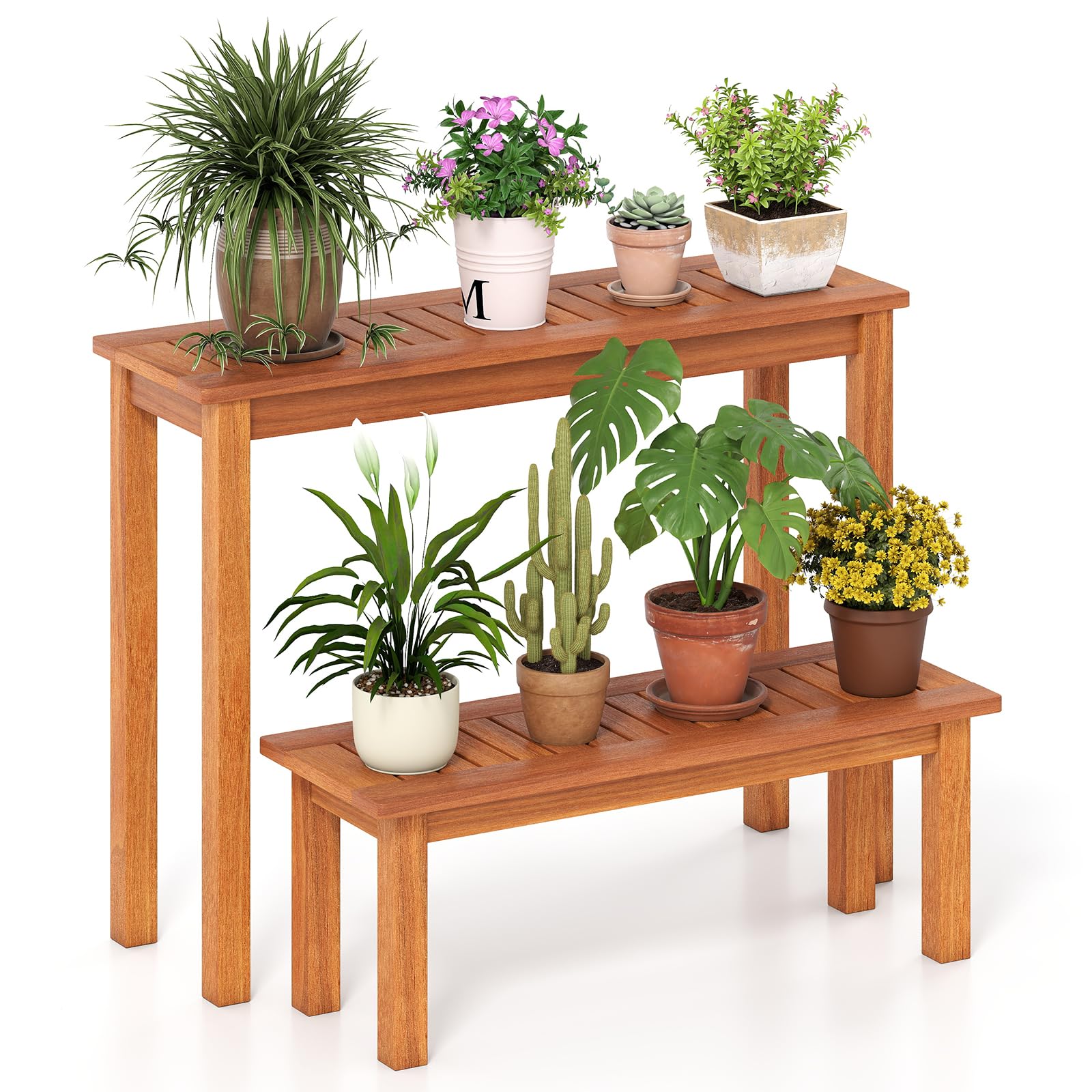 Amazon.com : Tangkula Wooden Plant Stand Set of 2, Outdoor Indoor